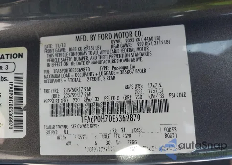 2014 Ford Fusion Se z USA, uszkodzony, nr VIN 1FA6P0H70E5369870